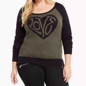 Torrid 2X Olive Green Love Heart Sweater